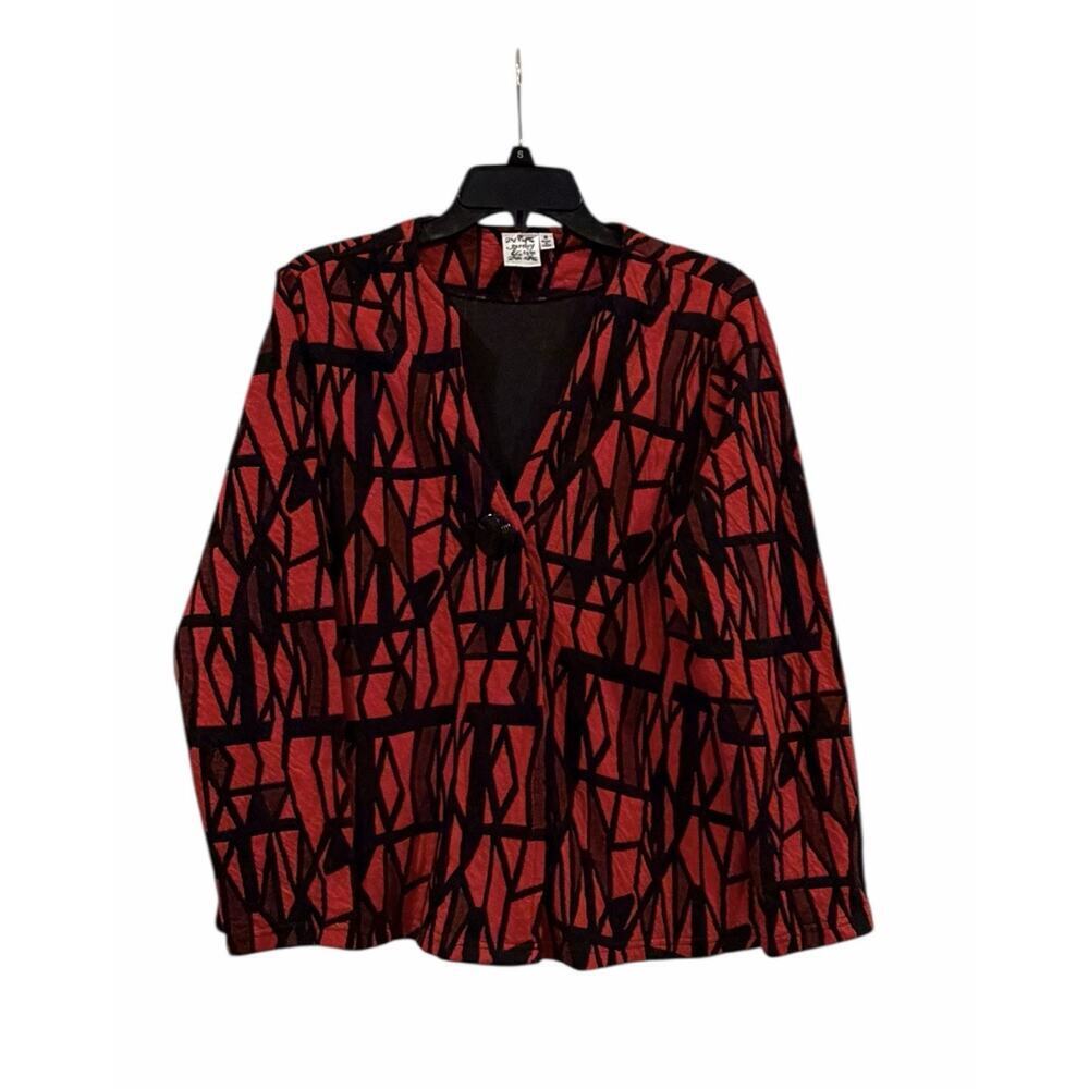 Parsley & Sage Red And Black Geometric Light Jacket/Blazer Women’s Small Retro